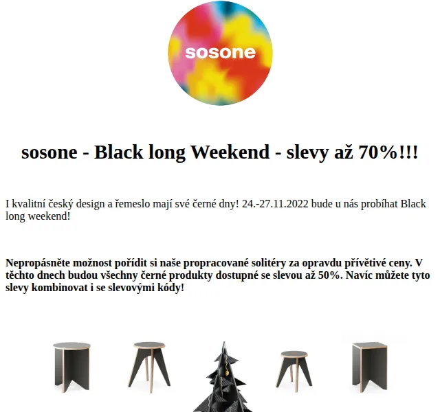 sosone: Black long weekend – slevy až 70 % – listopad 2022 | Nuslet.cz