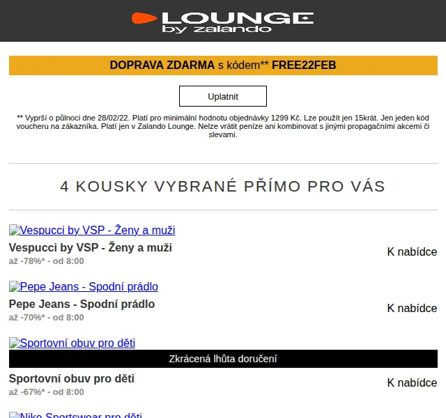 Lounge by Zalando: Vespucci, Pepe Jeans a Nike – slevy až 80 % – červen 2026 | Nuslet.cz