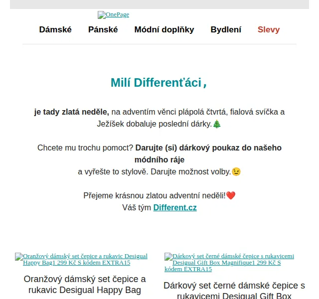 Different.cz: Dárkové poukazy a sety Desigual, Calvin Klein – červen 2026