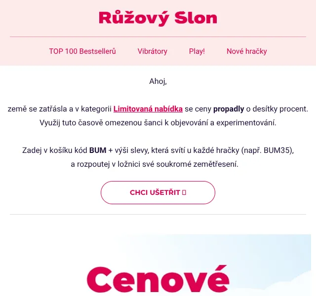 Růžový Slon: erotické hračky až 80 % sleva – květen 2026