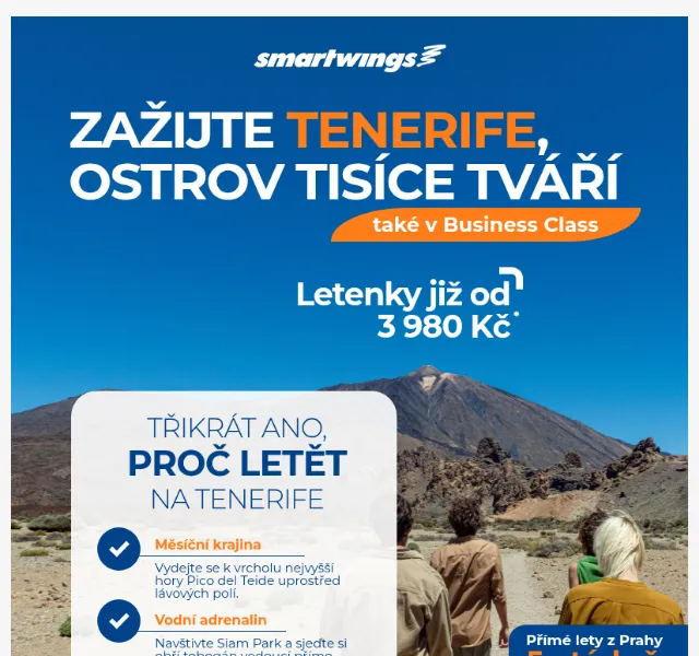 Smartwings: Let za sluncem na Tenerife od 3 973 Kč – červenec 2026 | Nuslet.cz