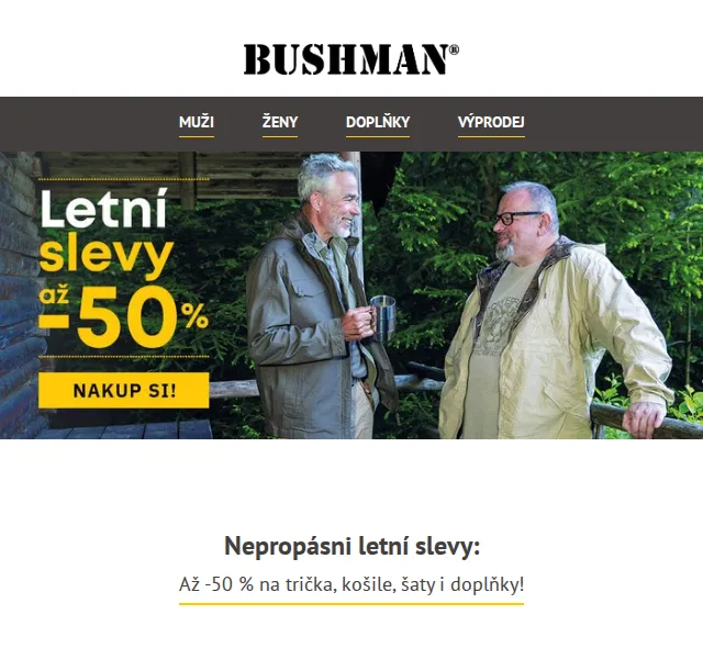BUSHMAN: Letní slevy až -50 % na trička, košile a šaty – červenec 2026 | Nuslet.cz