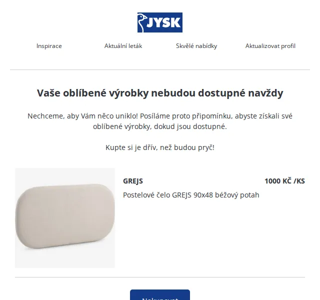 JYSK: Postelové čelo GREJS za 1000 Kč – červenec 2026 | Nuslet.cz