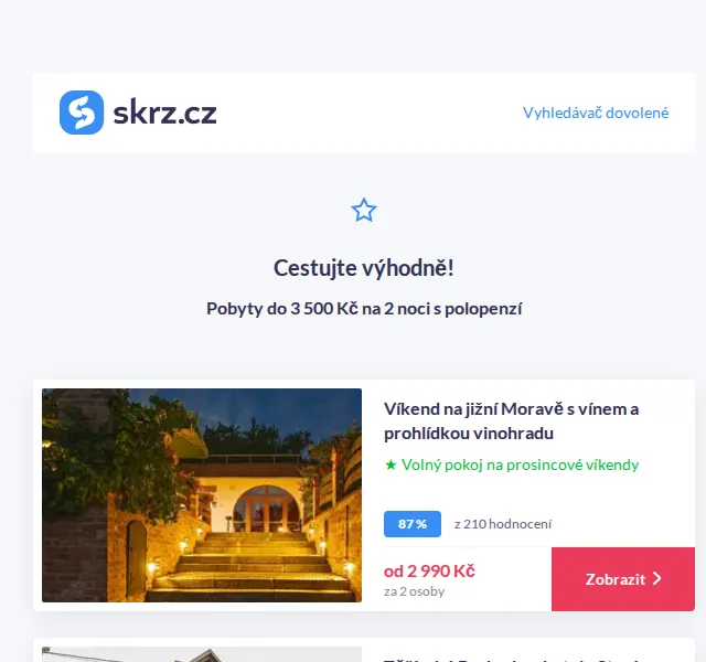 Vánoce na Skrz: 3denní pobyty do 3 500 Kč – červenec 2026 | Nuslet.cz
