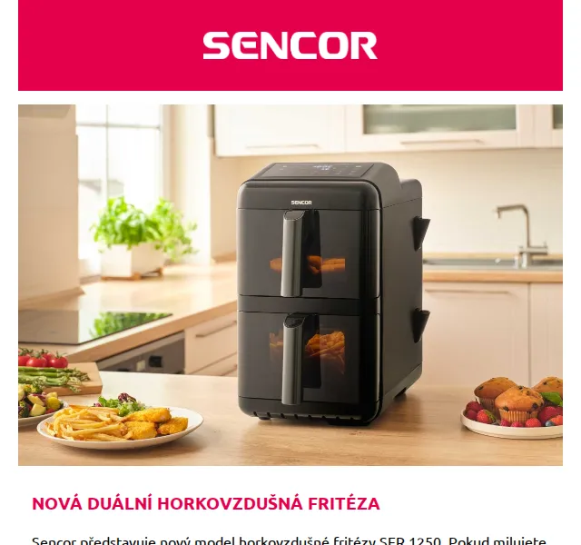 Sencor: Duální horkovzdušná fritéza SFR 1250 a sleva až 30 % – červenec 2026 | Nuslet.cz