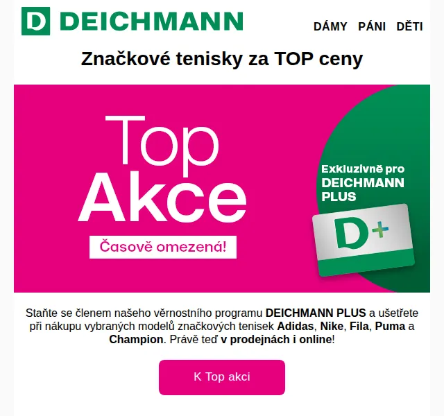DEICHMANN: Tenisky Adidas, Nike, Fila od 499 Kč – srpen 2026 | Nuslet.cz