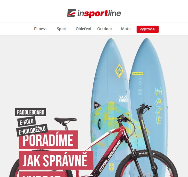inSPORTline: sleva na e-kola, paddleboardy – červen 2026 | Nuslet.cz