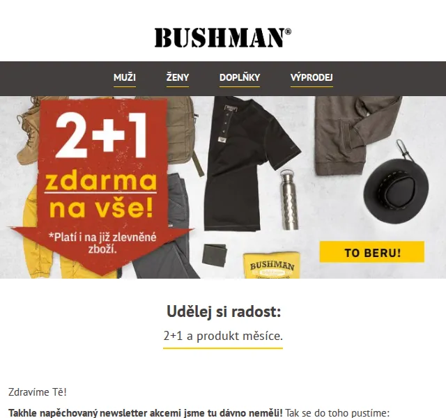 BUSHMAN: 2+1 zdarma a opasek NOOSE za 199 Kč – červenec 2026 | Nuslet.cz