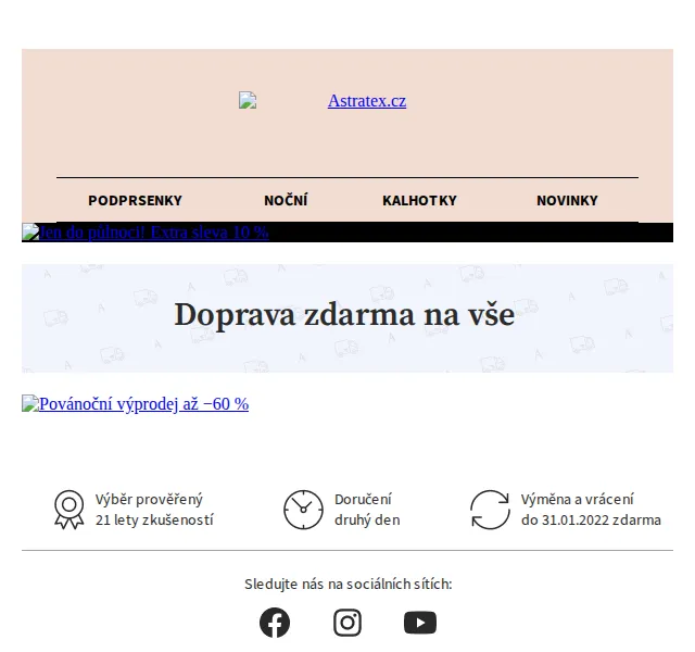 Astratex.cz: Extra −10 % a doprava zdarma – červen 2026 | Nuslet.cz