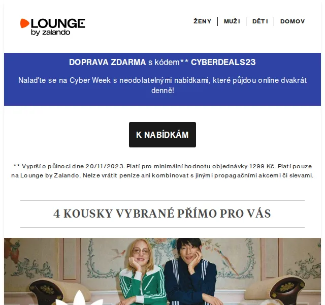Lounge by Zalando: Cyber Week adidas, GANT, Schmuddelwedda – červenec 2026 | Nuslet.cz