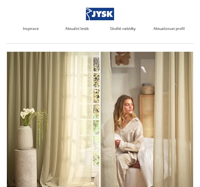 JYSK: Závěsy a záclony – 50 % sleva – duben 2026