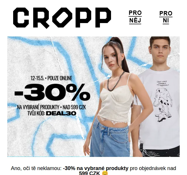 Cropp: -30% na vybrané produkty – červen 2026 | Nuslet.cz