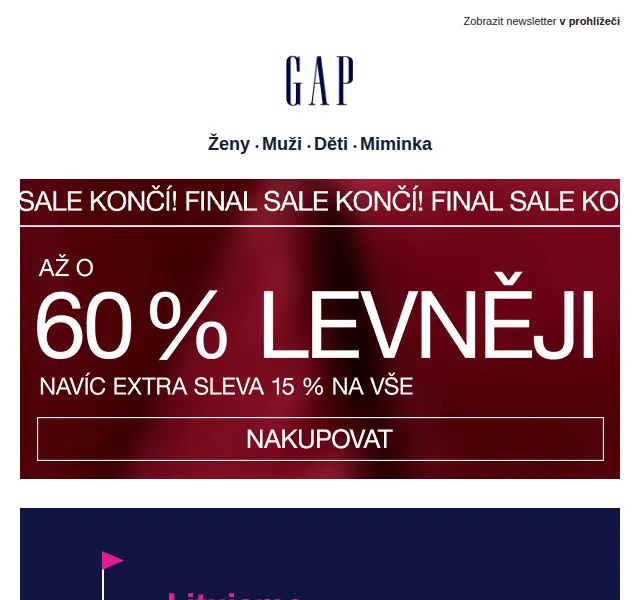 GAPstore: FINAL SALE až 60 % + 15 % extra – červen 2026 | Nuslet.cz