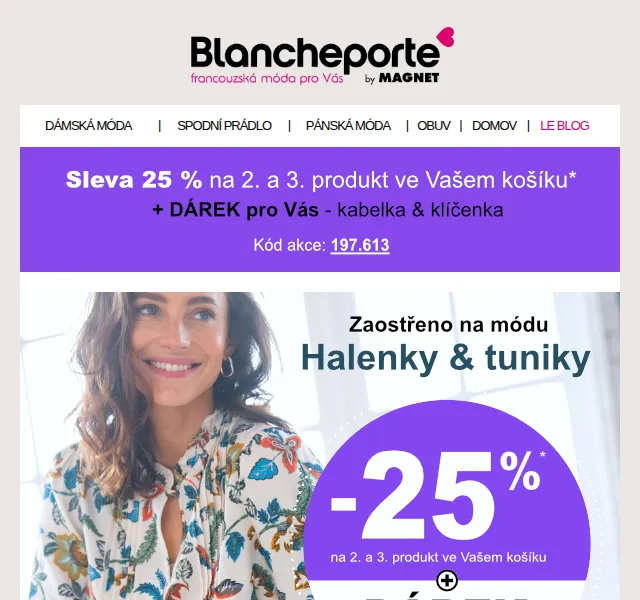Blancheporte: –25 % na halenky, tuniky a košile + dárek – červen 2026 | Nuslet.cz