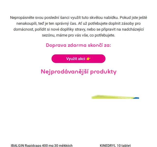 Pilulka: doprava zdarma + slevy na IBALGIN, KINEDRYL – červenec 2026 | Nuslet.cz