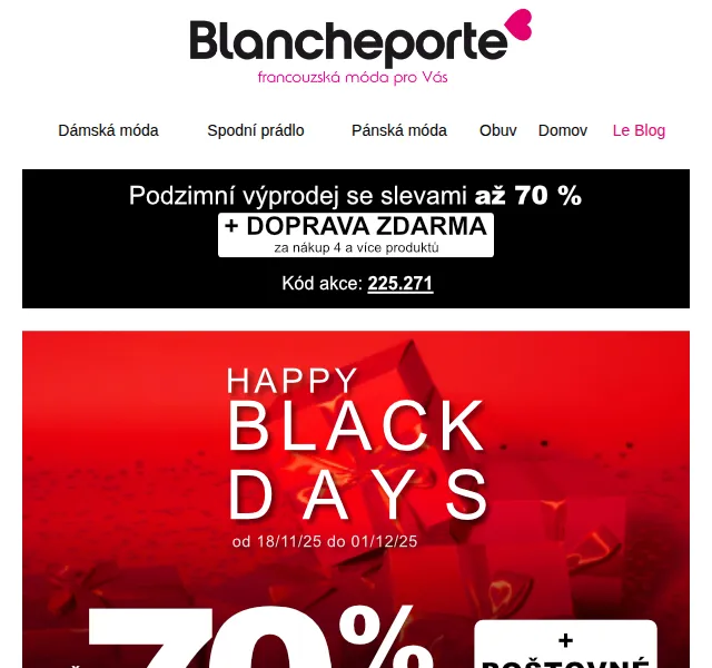 Blancheporte: Black Days – nejnižší ceny roku + poštovné zdarma – červenec 2026 | Nuslet.cz