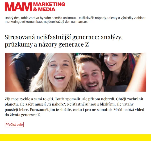 Marketing & Media: Stresovaná nejšťastnější generace Z – červenec 2026 | Nuslet.cz