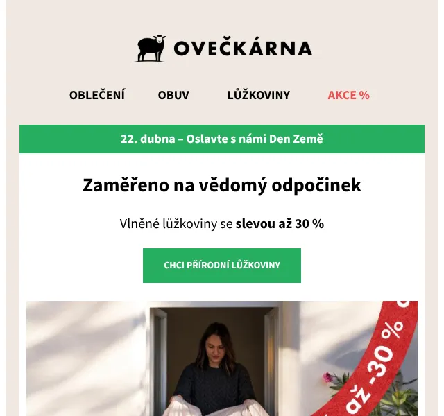 Ovečkárna: Vlněné lůžkoviny sleva až 30 % – duben 2026