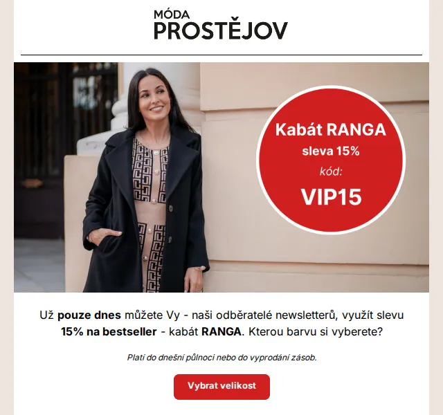 Móda Prostějov: sleva 15 % na kabát RANGA – červenec 2026 | Nuslet.cz