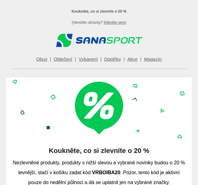 Sanasport: -20 % na novinky a produkty s nižší slevou – červen 2026 | Nuslet.cz