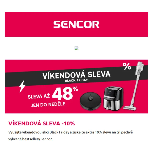 Sencor: extra 10% víkendová sleva – červenec 2026 | Nuslet.cz