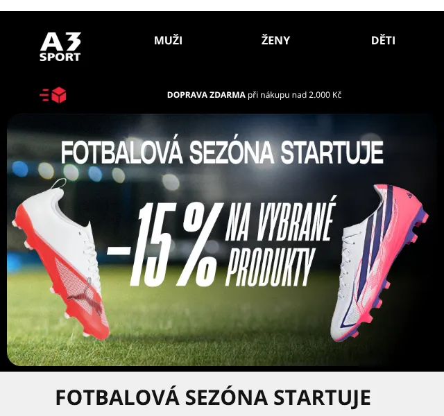 A3SPORT.CZ: fotbalová výbava se slevou 15 % – září 2026
