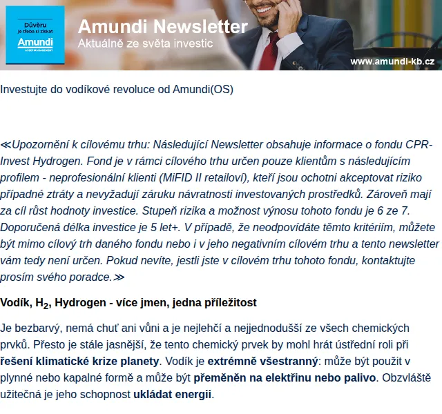 Amundi Czech Republic: Investujte do vodíkové revoluce – červen 2026 | Nuslet.cz