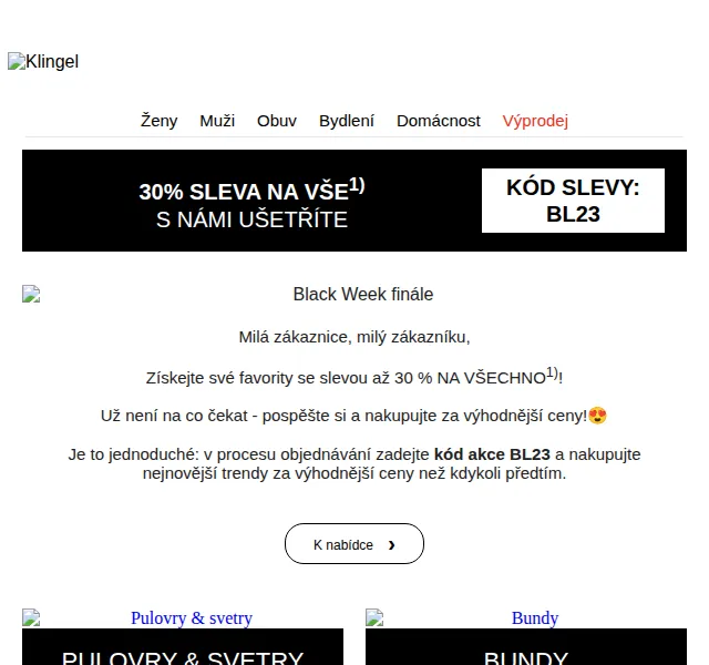 KLiNGEL: 30% sleva Black Week – červenec 2026 | Nuslet.cz