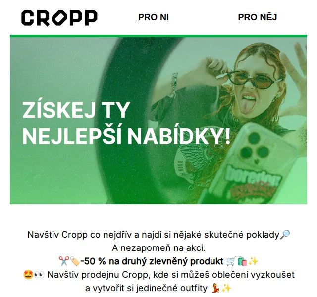 Cropp: -50 % na druhý zlevněný produkt – červenec 2026 | Nuslet.cz
