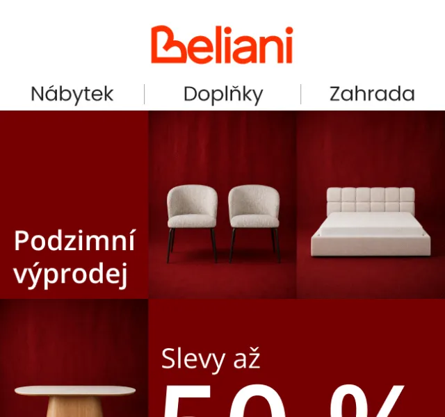 Beliani.cz: sleva až 50 % – říjen 2026