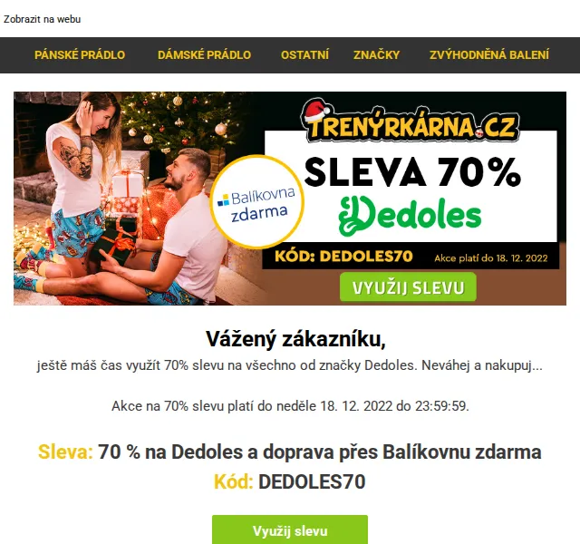 Trenýrkárna: Sleva 70 % na Dedoles – červen 2026 | Nuslet.cz