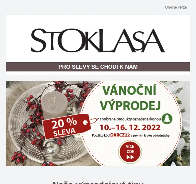 Stoklasa: Sleva 20 % na vánoční dekorace – červen 2026 | Nuslet.cz