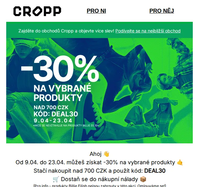 Cropp: -30 % na vybrané produkty – červenec 2026 | Nuslet.cz