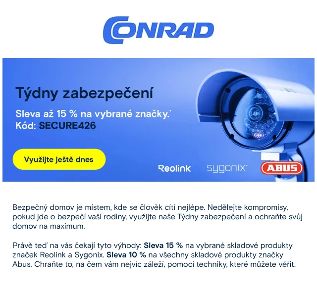 Conrad: Bezpečnostní systémy sleva až 15 % – duben 2026