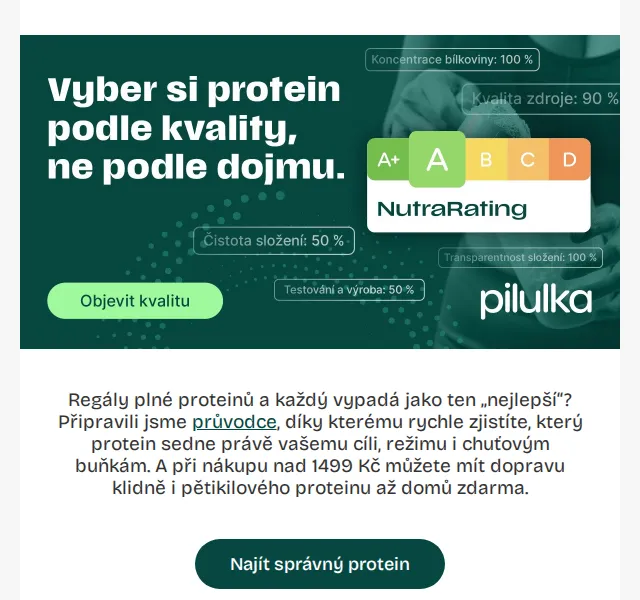 Pilulka.cz: Proteiny s NutraRating, doprava zdarma – květen 2026