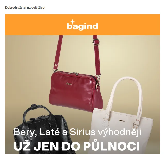 Bagind: Bery, Laté a Sirius se slevou až 1500 Kč – červenec 2026 | Nuslet.cz
