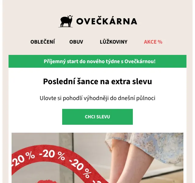 Ovečkárna: Extra sleva 5 % na zlevněné produkty – červen 2026
