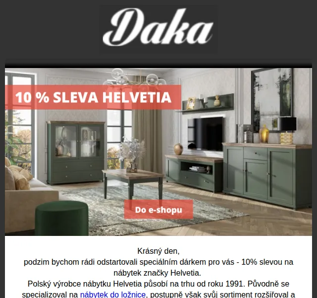 Dakanabytek: Sleva 10 % na nábytek Helvetia – červen 2026 | Nuslet.cz