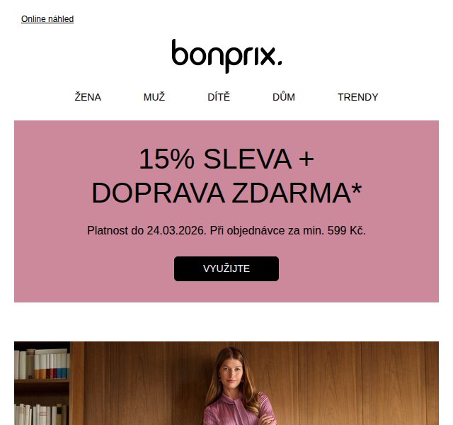 Bonprix: 15% sleva + doprava zdarma na džíny – březen 2026