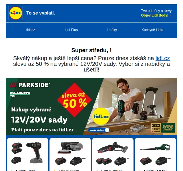 Lidl: Sady nářadí až 50 % – září 2026