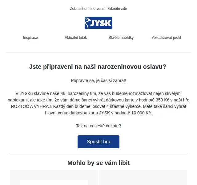 JYSK: Narozeninová soutěž o dárkové karty 350 Kč a 10 000 Kč – červenec 2026 | Nuslet.cz