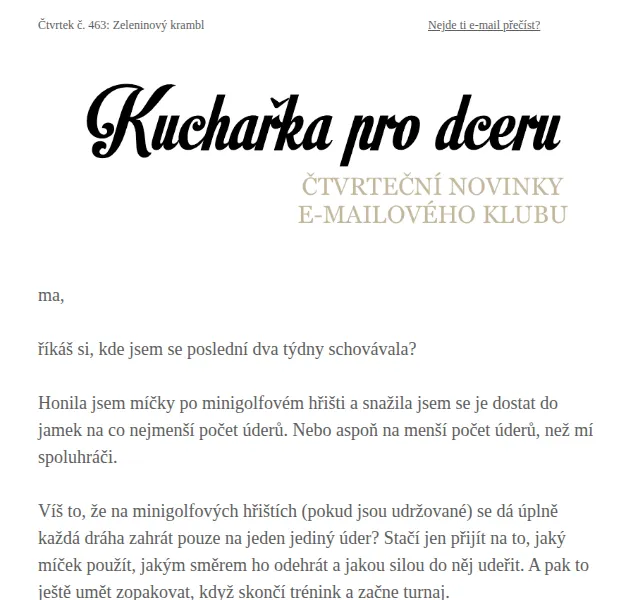 Florentýna - Kuchařka pro dceru: Zeleninový krambl – červenec 2026 | Nuslet.cz