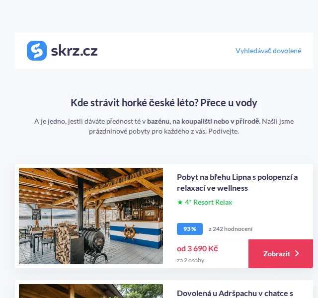 Vánoce na Skrz: Pobyty u vody v Česku od 1 699 Kč – červenec 2026 | Nuslet.cz