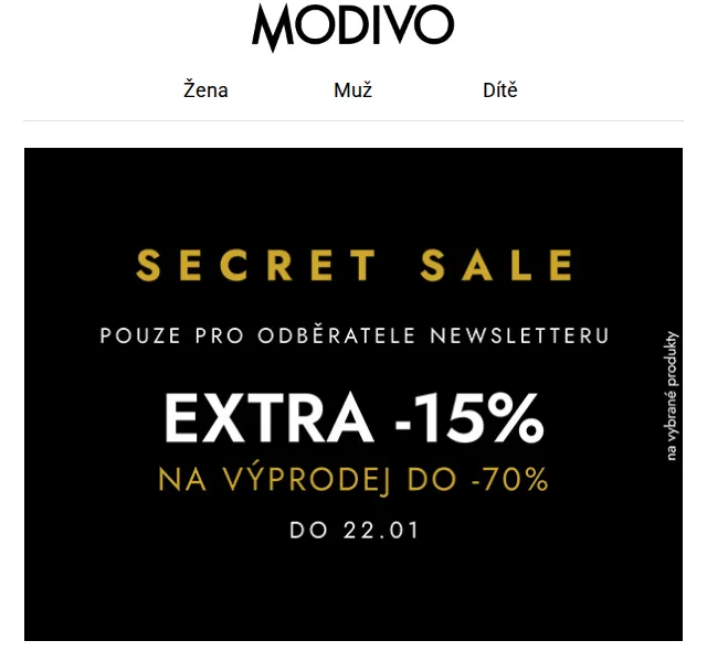 Modivo: Secret Sale sleva 15 % na prémiové značky – červen 2026 | Nuslet.cz