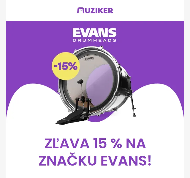 Muziker: 15% sleva na značku Evans – červenec 2026 | Nuslet.cz