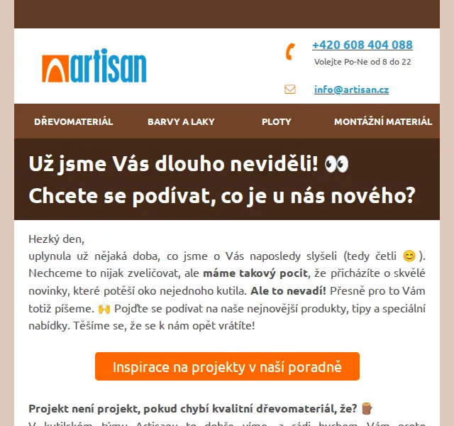 Artisan.cz: 7 % sleva na dřevo a materiál – červen 2026