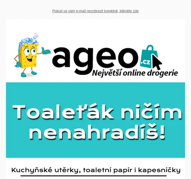 Ageo: toaletní papír, kapesníky a utěrky od 26 Kč – červen 2026 | Nuslet.cz
