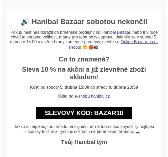 Hanibal.cz: Sleva 10 % na zlevněné zboží – duben 2025 | Nuslet.cz