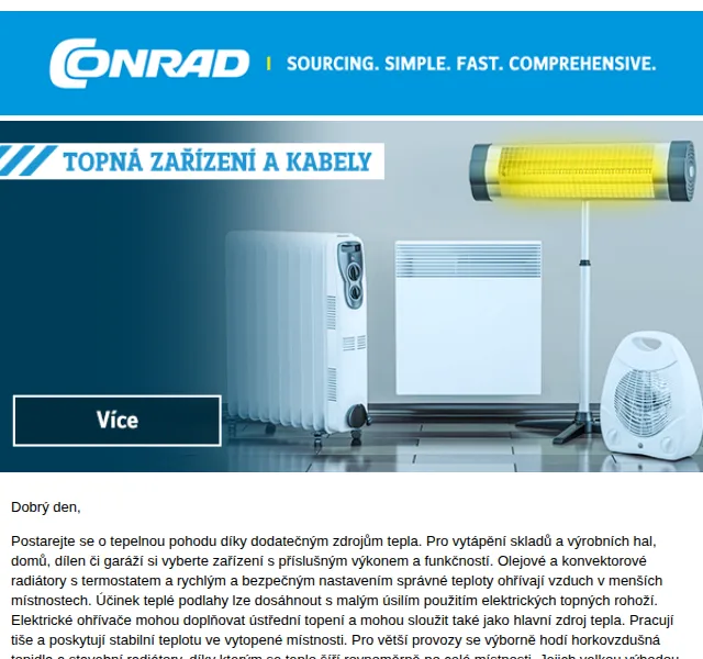 Conrad: topná zařízení, radiátory a ohřívače – červenec 2026 | Nuslet.cz