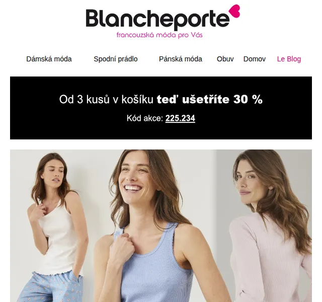 Blancheporte: Pyžamová sleva -30% při koupi 3 ks – červenec 2026 | Nuslet.cz
